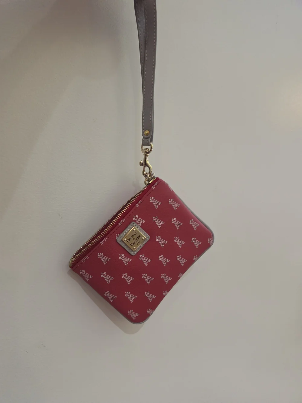 Dooney & Bourke Red Wristlet with Gray Strap